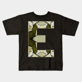 Letter E Monogram Initial Olive Green Pearl White Aesthetic Abstract Pattern Painting On Canvas Kids T-Shirt